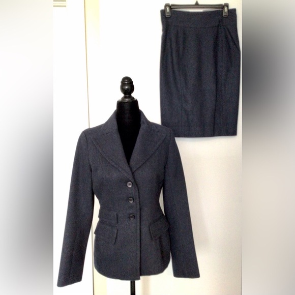 TAVÃN & MITTO Montreal Designer Luxurious Navy Wool Suit Pencil Skirt - Size 4-6 - Picture 6 of 6